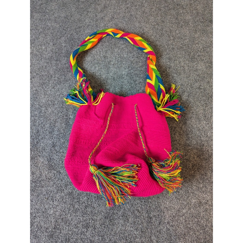 Original Handmade Wayuu Shoulder Bag From Colombia Fuchsia Color
